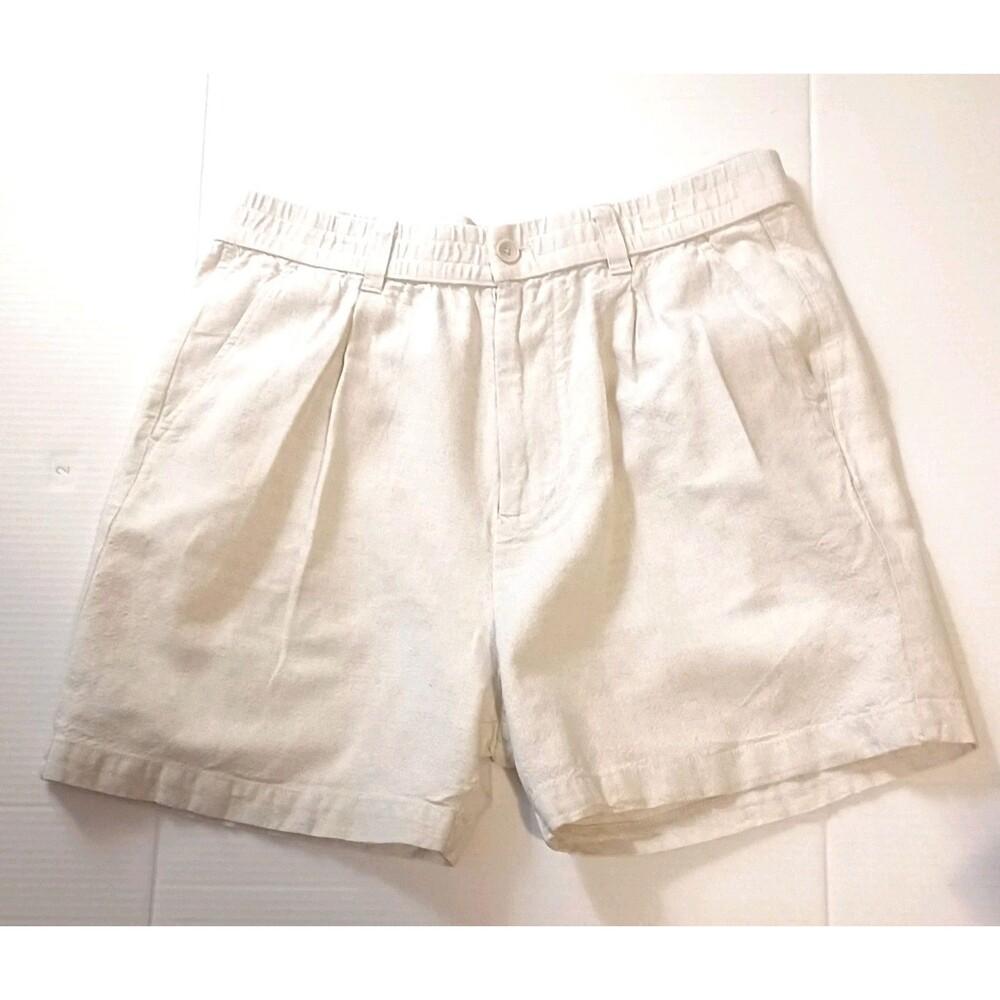 Zara Women's Linen Blend Beige Tailored Shorts High-rise XL 34x5